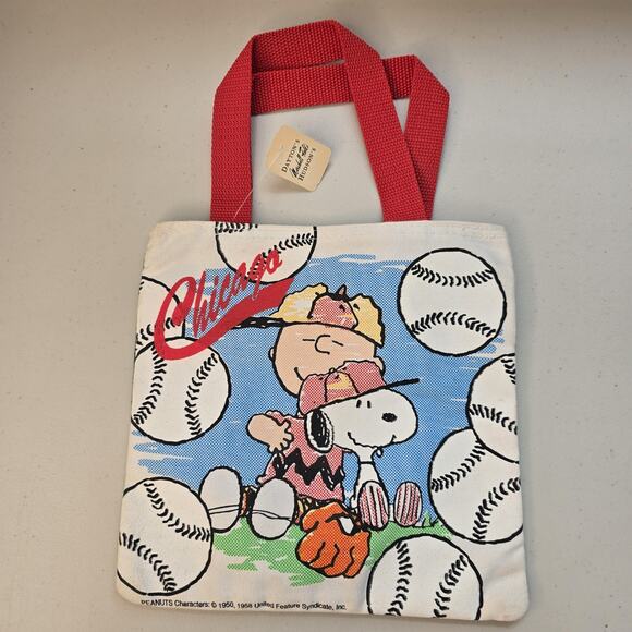 Vintage Peanuts Chicago Baseball Tote Bag Charlie Brown Snoopy Horizon USA NWT - Picture 1 of 11